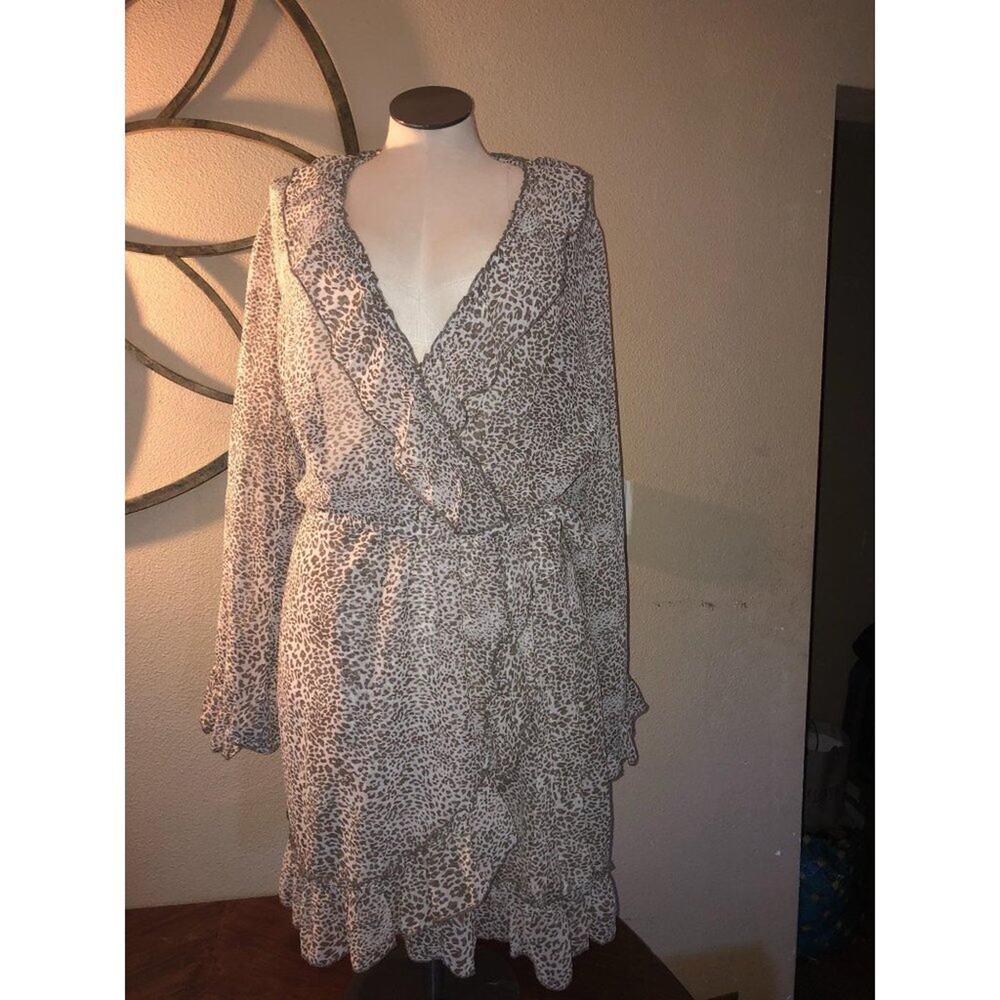 Anthropologie Ranna Gill Edgy Uptown Leopard Sheer Faux Wrap Dress XL NWT
